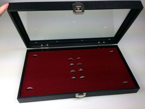 72 Ring Display Glass Top Case w/ burgundy 72 slot insert  Jewelry Organizer