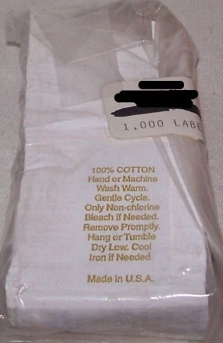 750 FASHION Care LABELS! 100% COTTON, Warm Wtr! Sew-In. WHITE/GOLD Lettering.NEW
