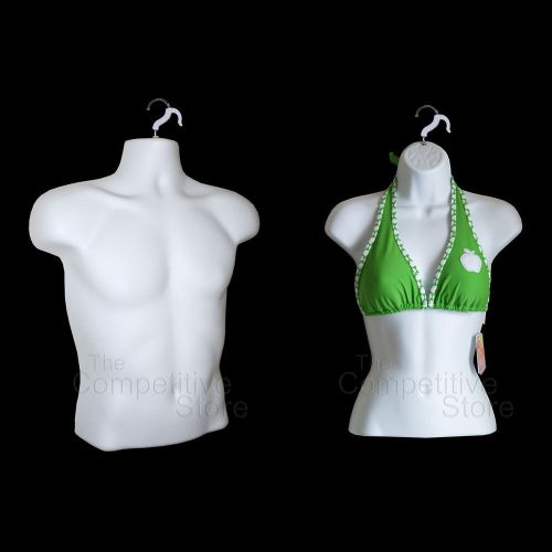 Torso Male + Female (Waist Long) Mannequin Forms Set - Use For S-M Sizes - White