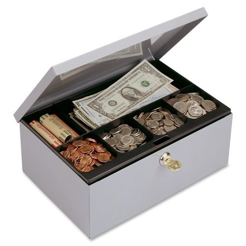 MMF221618201 Cash Box, W/Lock, Deluxe,11-1/4&#034;x7-1/2&#034;x4-3/8&#034;, Gray