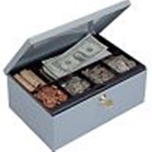 MMF 221618201 Heavy Duty Locking Cash Box, Steel, Gray ~ Free Shipping