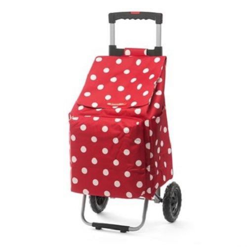 RED AND WHITE CHERRY POLKA DOT FOLDABLE COLLAPSIBLE SHOPPING MARKET TROLLEY CART