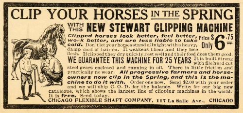 1907 Ad Stewart Clipping Machine Chicago Flexible Shaft - ORIGINAL CG1