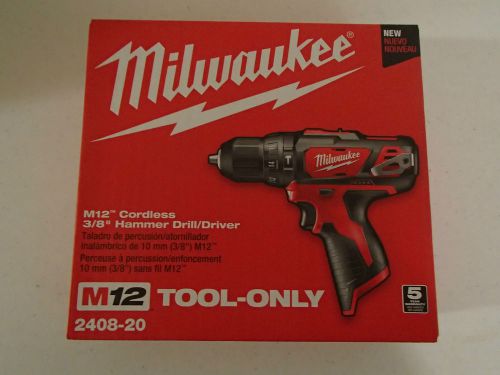 New milwaukee m12 12v cordless 3/8 hammer drill/driver model 2408-20 bare tool for sale