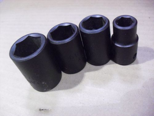 Four !! stanley 1/2&#034; drive impact sockets  made in usa for sale