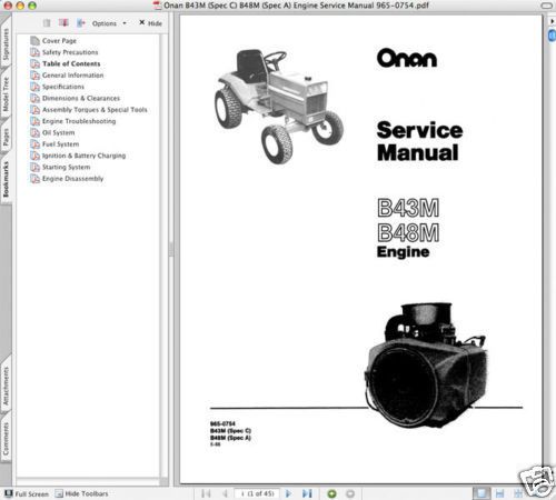 ONAN B43E B43M B48M B43E B48G Engine -3- SERVICE MANUALS &amp; -7- Parts MANUAL CD