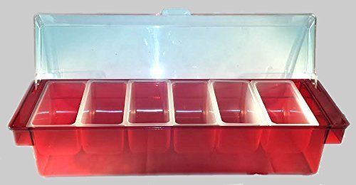 Transparent Red Classic 6 Pint Compartment Condiment Holder Caddy with Lid