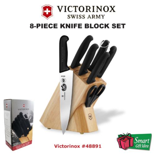 8-PIECE KNIFE SET_HARDWOOD BLOCK_FIBROX HANDLES_VICTORINOX SWISS ARMY #48891