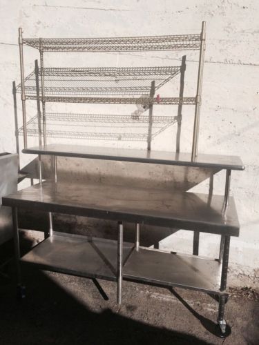 Stainless Steel Table  With Triple Overshelf Undershelf &amp; New Casters