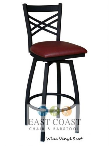 New Gladiator Cross Back Metal Swivel Restaurant Bar Stool w/ Wine Vinyl Seat