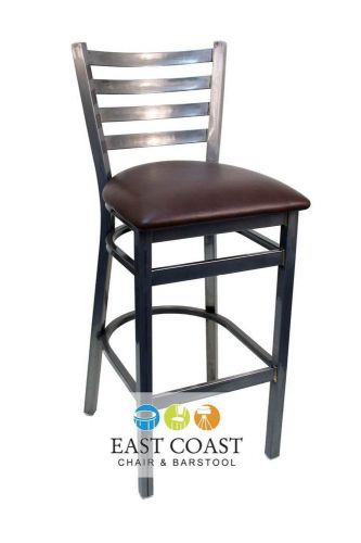 New gladiator clear coat ladder back metal bar stool with brown vinyl seat for sale