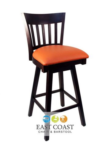 New gladiator walnut vertical back wooden swivel bar stool w/ orange vinyl seat for sale