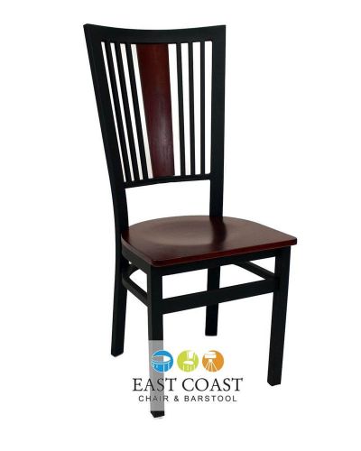 New steel city metal restaurant chair with black frame &amp; mahogany wood seat for sale