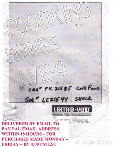 Lektrovend LVE9 FoodKing Manual (109 pages) PDF sent by email