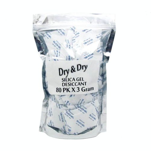 3 gram x 80 pk &#034;dry &amp; dry&#034; silica gel desiccant - fda compliant food safe for sale
