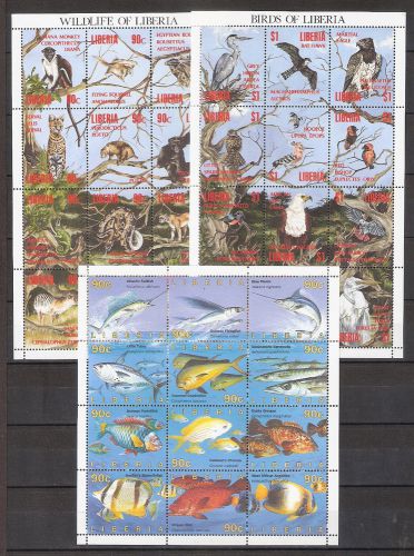 Liberia &#034;animals&#034; 3 sheets  sc #1160,61,1206 /cv107.50 for sale