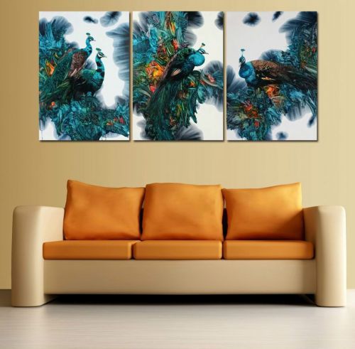 Home Decor HD Print Animal art painting on canvas peacock 3PC+ Frame