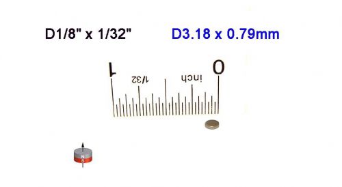 1/8&#034;dia x 1/32&#034; thick - 100 pcs of  N52 Neodymium (Rare Earth) Disc Magnets