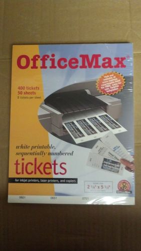 400 Office Max White Printable, Sequentialy Numbered Event Tickets