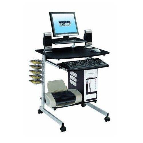 Mobile Computer Cart Techni Compact Printer Stand CD DVD Storage Desk Tray Home