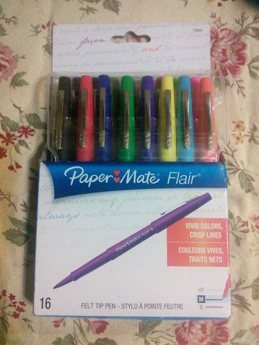Paper Mate® Flair Felt Point Stick Pen, Medium- Assorted Ink ,16 total