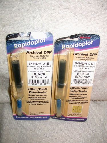 Lot of 2 Rapidoplot 0.70mm &#034;H&#034; Style Black Pens for Vellum/Paper 64NDH-01B NOS