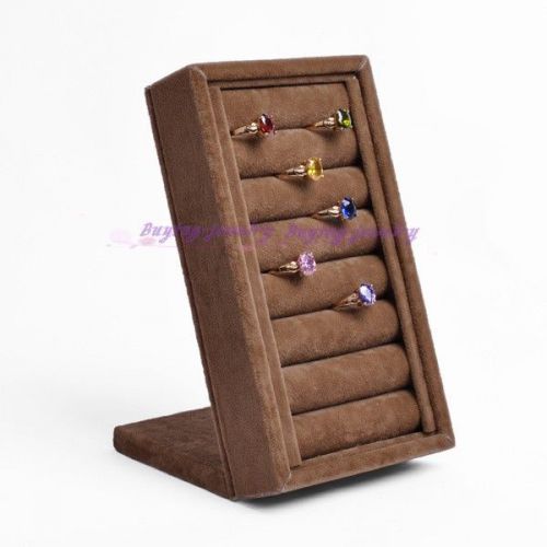 Fashion Top Coffee Velvet Ring Jewelry Display Stand Holder Countertop Showcase