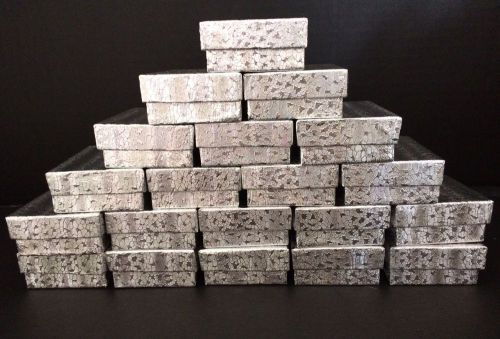 New 20 Small Silver Foil Cotton Filled Jewelry Gift Boxes, 3&#034; x 2-1/4&#034; x 1&#034;