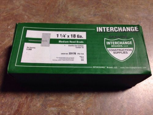 New Box Of Interchange 1-1/4&#034; 18 Gauge Medium Head, Galvanized Brads 5000/box