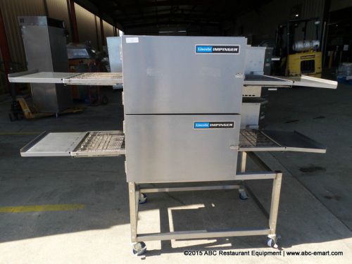 LINCOLN IMPINGER DOUBLE STACK GAS CONVEYOR PIZZA OVEN ON STAND MODEL 1116