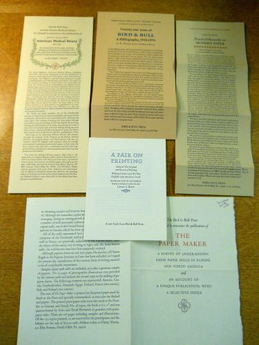 BIRD &amp; BULL PRESS HENRY MORRIS LOT OF 5 FINE PRESS ITEMS PROSPECTUSES MOD PAPER