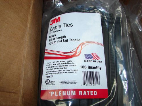 3M Cable Ties CT15BK120-C, 15&#034;, 120 lbs Tensile, Plenum Zip Tie Wrap (Case -500)