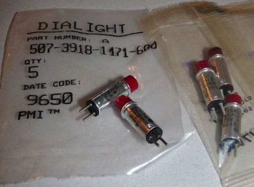 LOT OF 5 NEW DIALIGHT 507-3918-1471-600 INDICATOR LAMPS INCANDESCENT 8.38MM RED