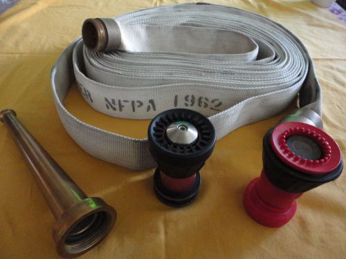 Fire hose 50 feet  1 1/2 inch  w/3 nozzles, elkhart powahtan feather lite for sale