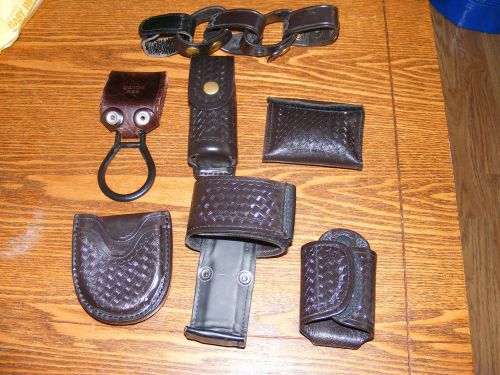 Brown Leather utility belt accessories radio, handcuff, glove,key and more