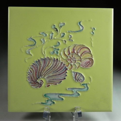 Vintage pilkington&#039;s ceramic tile c1960 shells &amp; seaweed yellow pink aqua for sale