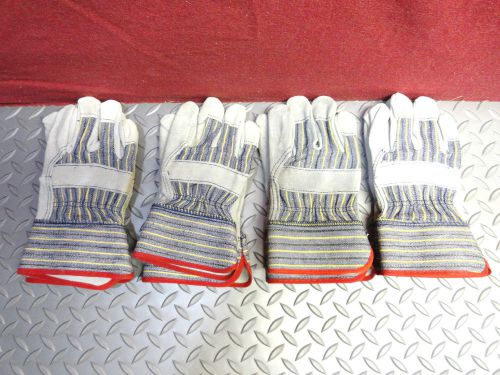 Four pair of industrial leather &amp; cloth work gloves (size: small) for sale
