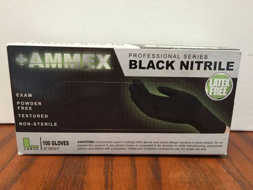 Ammex ABNPF Black Nitrile Glove Medical Latex Free Disposable Large (Box of 100)