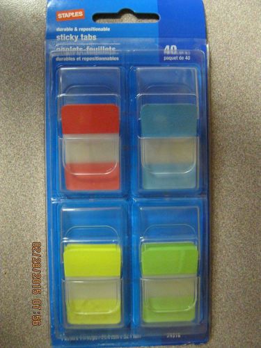 STAPLES Sticky Tabs 1&#034; x 1 1/2&#034;,  40 Pk, Assorted Colors- Square tab
