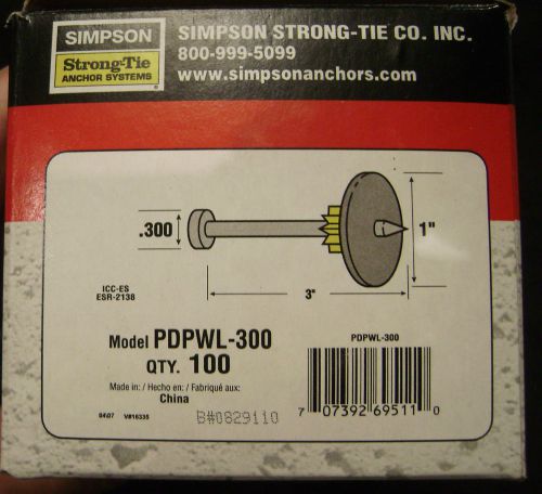 Box of 100 --- galv fastening pin w/ washer 3&#034; --- simpson strong-tie pdpwl-300 for sale