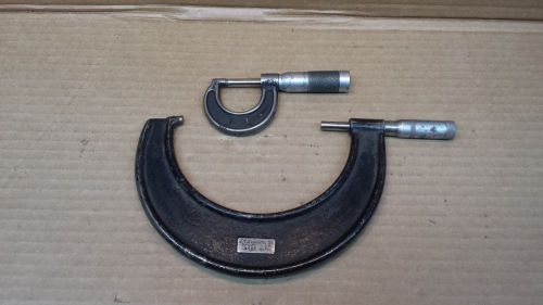 Set of 2 micrometers: j.t. slocomb co. 4 to 5&#034; &amp; brown &amp; sharpe 0-1&#034;micrometers. for sale