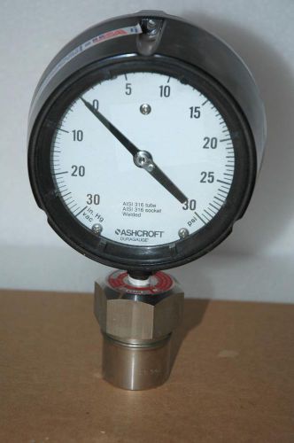 Ashcroft Type 311 316 SS Diaphragm Pressure Gauge -30-30 PSI - NOS