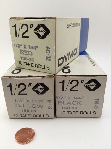 Vintage Dymo Embossing Tape Roll Lot of 30 Tapewriters 1/2&#034;x 144 USA