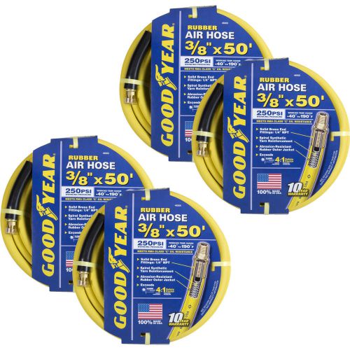 Goodyear 46505 3/8-inch by 50-feet 250 psi rubber air hoses, 4-pack for sale