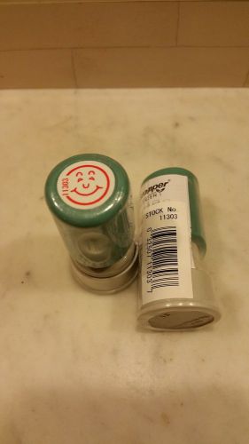 Free Shipping (lot of 2) Xstamper  Pre-Inked Red HAPPY FACE Stamp 5/8&#034; Red 11303