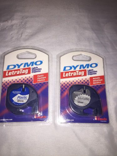 Dymo Letratag Plastic White Tape &amp;  Metallic Silver Tape Label Cartridge