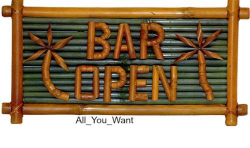 Bamboo &#034;bar open&#034; tiki sign home bar sign  sign hawaiian pool themed parties for sale