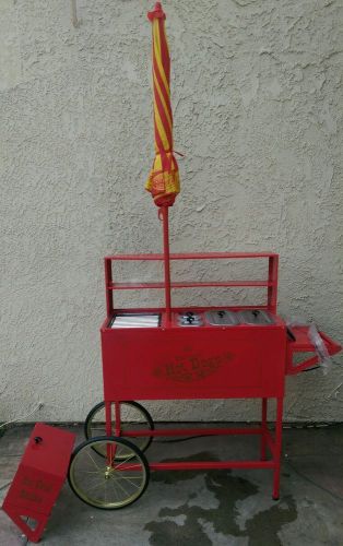 Hot dog umbrella cart grill, roller cooker &amp; steamer + bun warmer &amp; drink cooler for sale
