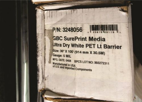 36&#034; GBC Ultra Dry White PET Lt Barrier SurePrint Media &amp; Trans Ployester