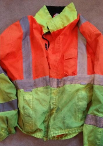 Orange and yellow reflective safety jacket by flagger force large for sale